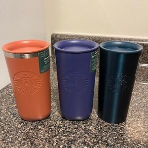 Starbucks Tumblers - Orange and Purple recycled  set of NWT All 12oz